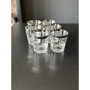 Dorothy Thorpe Style Silver Rim Rocks Glasses Set of 6 Mid Century
